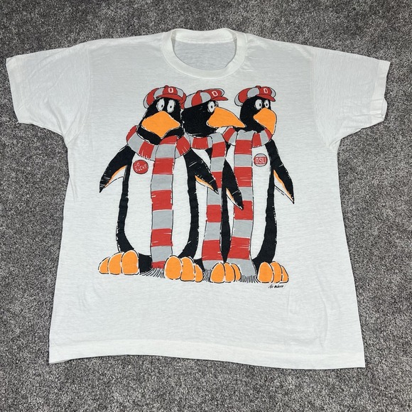 American Vintage Other - Rare Vintage 80s Ohio State Buckeyes Cartoon Penguins Paper Thin OSU T Shirt L